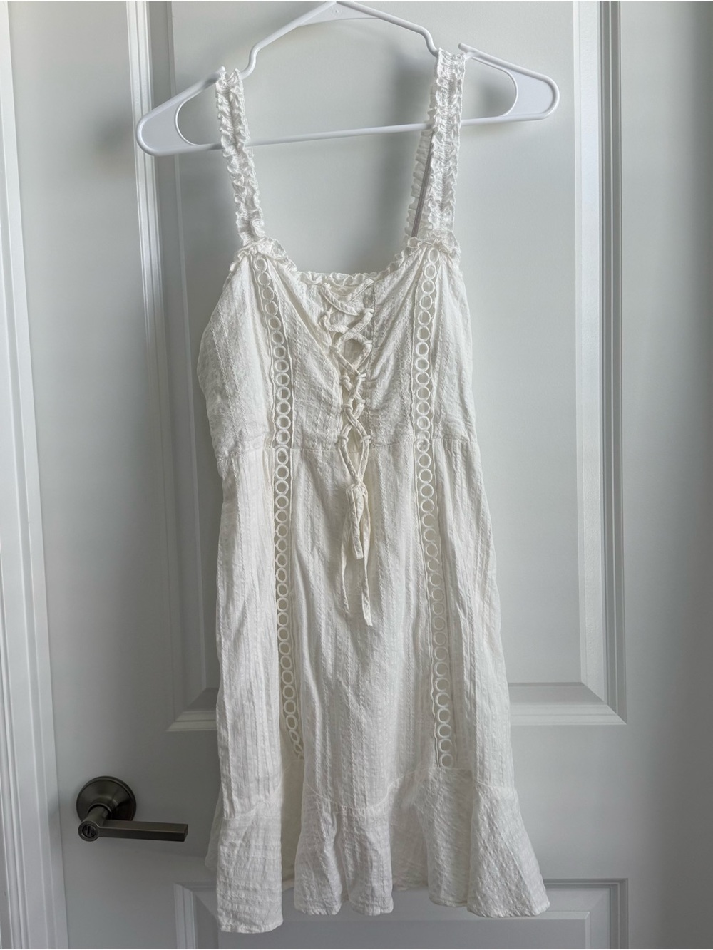 Charlotte Russe White Crochet Lace-Up Mini Dress